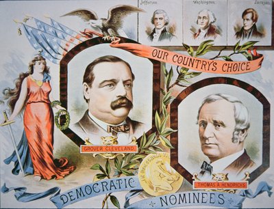 Grover Cleveland elnököt a „Puck” magazin rajzfilmje ábrázolja megválasztása után alkotó: American School
