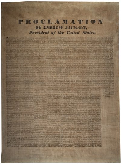 Andrew Jackson (1767-1845), az Egyesült Államok elnökének kiáltványa, 1832. december 10. alkotó: American School