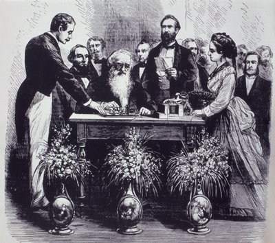 Samuel Finley Breese Morse professzor (1791-1872) elmagyarázza találmányának funkcióját alkotó: American School