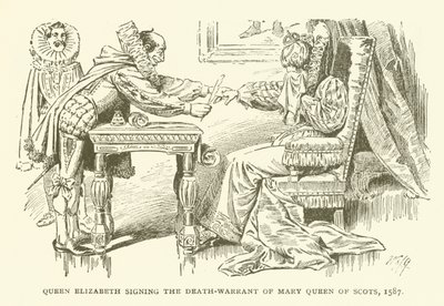 Erzsébet királynő aláírta Mária skót királynő halálos ítéletét, 1587 alkotó: American School