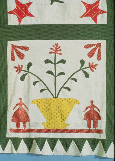 Paplan részlet figurákkal és virágokkal (pamut) alkotó: American School