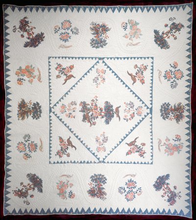 Broderie Perse paplan, 1800 körül (felhordott, nyomott pamut paplan alapon) alkotó: American School