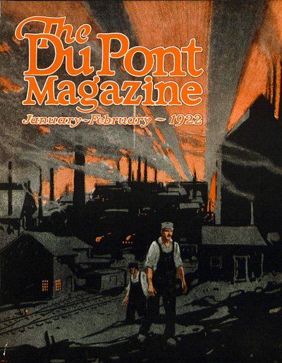 Vasúti híd megemelése dinamittal, a DuPont Magazin címlapja, 1922. január-február alkotó: American School