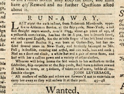 "Rebeccah Morehouse Peggje", The New-York Gazette: avagy a Heti Postásfiú, december 13. alkotó: American School