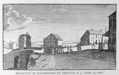 Washington fogadása Trentonban, New Jersey államban, 1789. április 21-én, a „Politikai pártok története” c. alkotó: American School