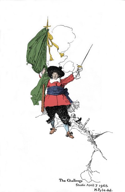 Kihívást vető kalóz ábrázolása – Howard Pyle (1853 - 1911), amerikai illusztrátor "" A spanyol főtér kalózai és maroonai kalózai könyvében" - 1903 alkotó: American School