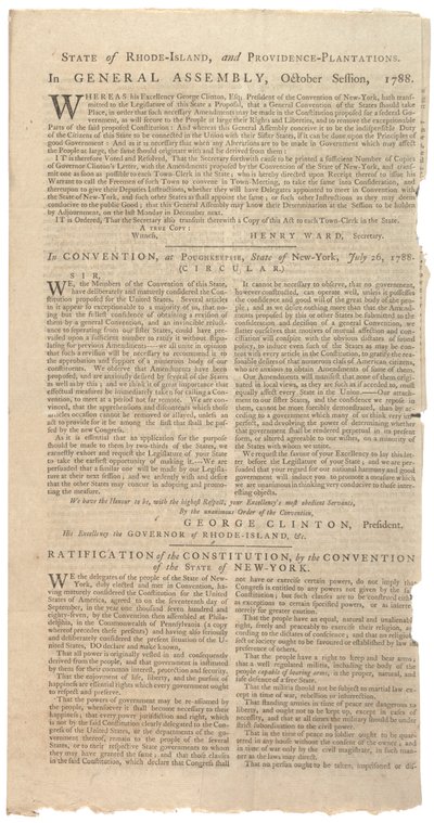 A NYS alkotmánymódosítási javaslatát nyomtató határozatok, 1788. október alkotó: American School