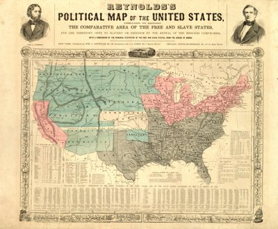 Reynoldss politikai térkép az Egyesült Államokról, 1850 körül alkotó: American School