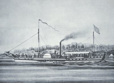 Robert Fulton gőzhajója a "Clermont", a Hudson folyón, New York alkotó: American School