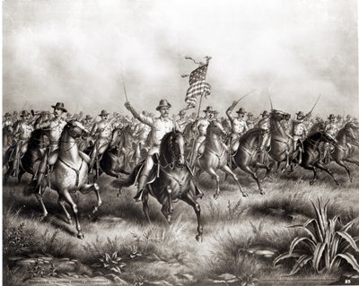 Rough Riders: Theodore Roosevelt ezredes, az Egyesült Államok parancsnoka, San Juan Hill, Santiago, Kuba, 1898 alkotó: American School