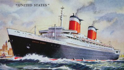 SS United States Maiden Voyage 1952-ben (színes litho) alkotó: American School