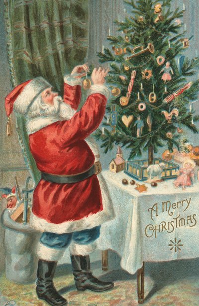 Mikulás karácsonyfát díszít alkotó: American School