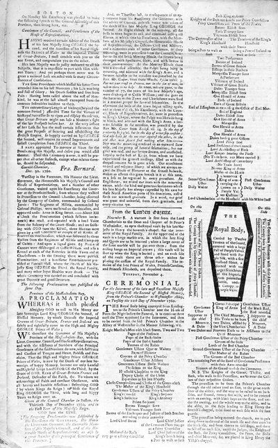 A Boston Evening Post második oldala, amely bejelenti II. György király (1683-1760) halálát, 1761. január 5. (nyomtatott) alkotó: American School