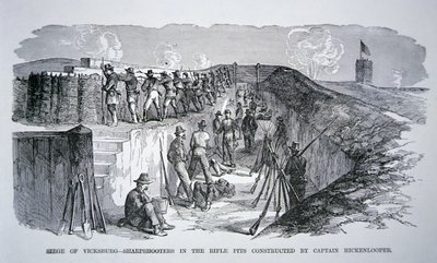 Vicksburg ostroma – Éleslövők a puskagödrökben, Hickenlooper tábornok által épített (metszet) alkotó: American School