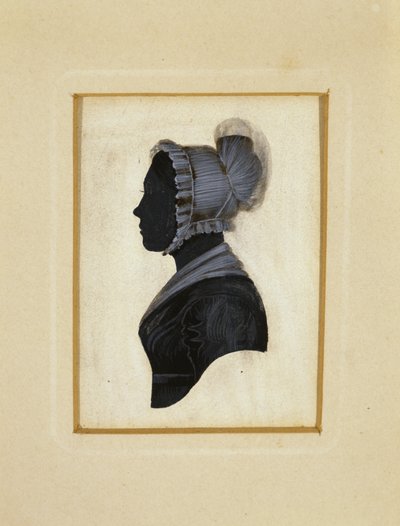 Egy hölgy sziluettje, c. 1830-1840 (fekete tinta, barna-fehér krétás körvonalazás szőtt papíron) alkotó: American School