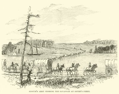 Slocums hadsereg átkelt a Savannán a Sisters Ferrynél, 1865. január alkotó: American School