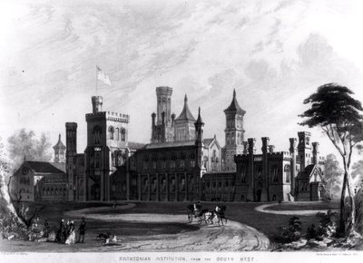 Smithsonian Intézet délnyugatról, Robert D. Owen „Hints on Public Architecture” című művéből, Sarony und Major metszet, 1849 alkotó: American School