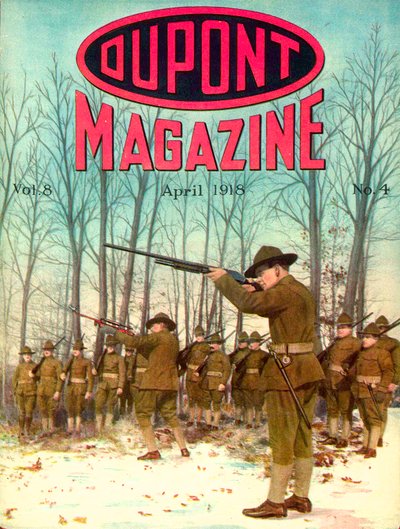 Katonák, a DuPont Magazin címlapja, 1918. április alkotó: American School
