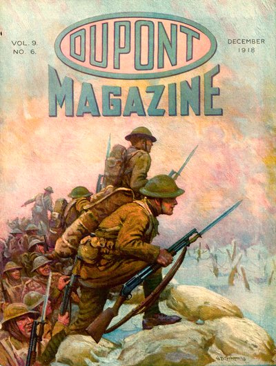 Katonák a lövészárokban, a DuPont Magazin címlapja, 1918. december alkotó: American School