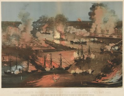 A Mississippi csodálatos haditengerészeti diadala, pub. 1862 (színes litó) alkotó: American School