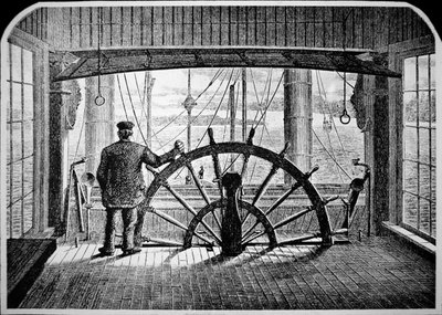 Gőzhajó pilóta a kormányállásban, 1870 körül (metszet) alkotó: American School