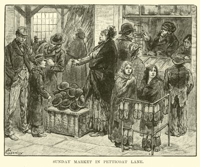 Vasárnapi piac a Petticoat Lane-ben alkotó: American School