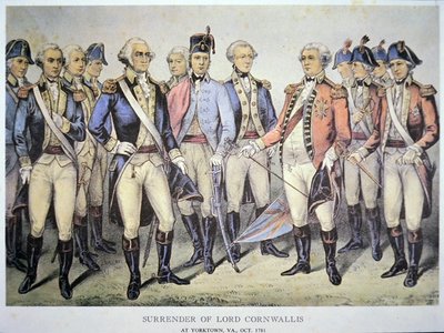 Lord Cornwallis megadása a virginiai Yorktownban alkotó: American School