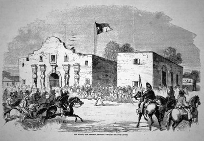 Alamo erőd San Antonio-ban, Twiggs szövetségi tábornok (1790-1862) főhadiszállása (litho) alkotó: American School