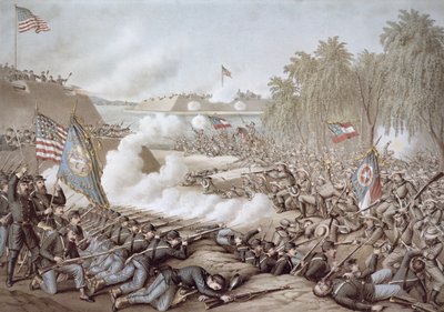 A korinthoszi csata, 1862. október 3-4., Észak és Dél zászlóival, Kurz & Allison (színes litó) alkotó: American School