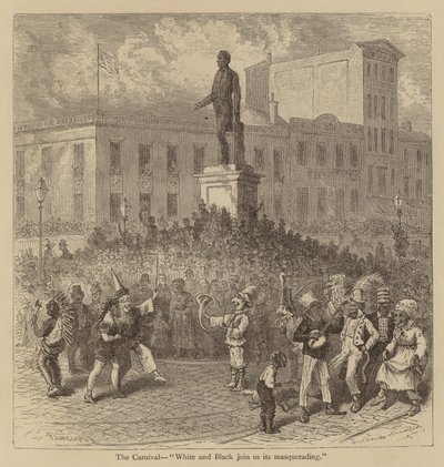 A karnevál, "Fehér és Fekete csatlakozik az álcázáshoz" (metszet) alkotó: American School