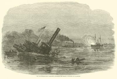A konföderációs Ram Albemarle megtámadja a szövetségi fegyveres hajókat Plymouthnál, 1864. október alkotó: American School