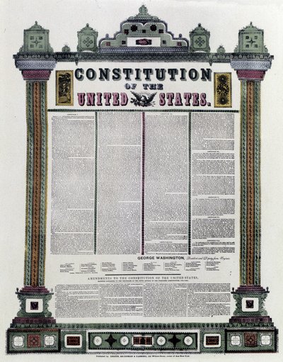 Az Amerikai Egyesült Államok alkotmánya (amerikai alkotmány), amelyet 1787-ben írtak alá, 1789-ben alkalmazták alkotó: American School