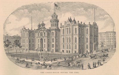 The Court-House before the Fire, nyomta a Moss Engraving Co., New York, illusztráció a History of Chicago kötetből. 2, Alfred Theodore Andreas, 1885-ben alkotó: American School
