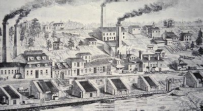 Du Pont porgyár, a Brandywine folyón (vonalmetszet) alkotó: American School