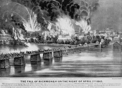 The Fall of Richmond, Va., 1865. április 2-án éjszaka, pub. Currier & Ives, 1865 alkotó: American School
