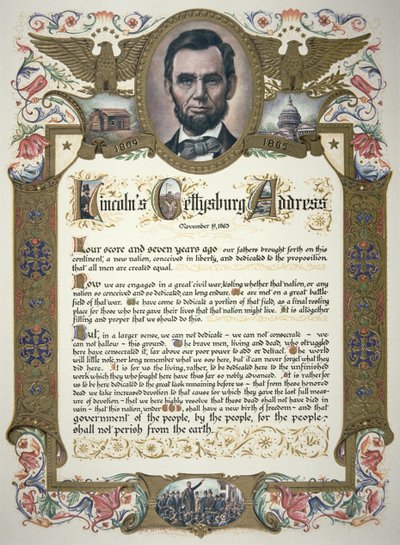 A gettysburgi beszéd, átadta Abraham Lincoln (1809-65) alkotó: American School