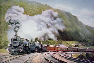A New York-i Chicago Expressz a Horse-Shoe Curve-nél, Alleghany, 1930 körül (színes litho) alkotó: American School