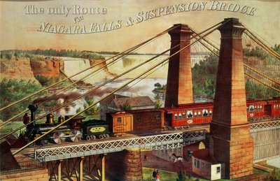 Az egyetlen útvonal a Niagara-vízesésen és a függőhídon keresztül, 1876 alkotó: American School