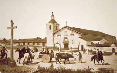 Spanyol Misszió, Santa Clara de Asis, Kalifornia, 1777 (litho) alkotó: American School