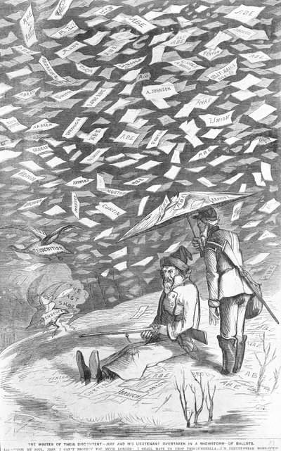 Elégedetlenségük télje, Jeff és hadnagya utolérve a szavazólapok hóviharában, 1894 körül alkotó: American School