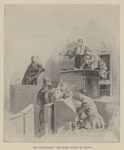 A boszorkányság téveszméje - jelenet a bíróságon (litográfia) alkotó: American School