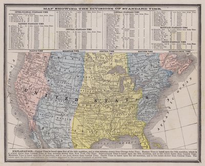 Az Egyesült Államok időzónái (színes gravírozás) alkotó: American School