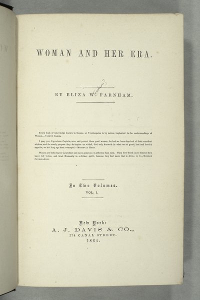 Eliza Wood Farnham (1815-64) New York-ban, 1864-ben megjelent Nők és korszaka címlapja (nyomtatott) alkotó: American School