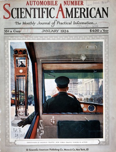Közlekedési lámpatornyok és forgalomirányítás New Yorkban – a Scientific American-ban, 1924. jan. alkotó: American School