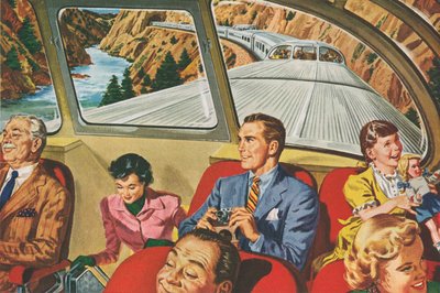 Futurisztikus vonatutazást élvező utazók alkotó: American School