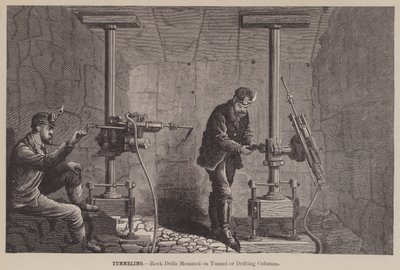 Alagútépítés, alagútra szerelt sziklafúrók vagy sodródó oszlopok (gravírozás) alkotó: American School