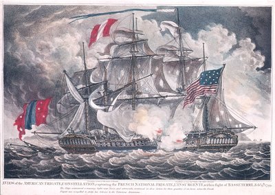 Az amerikai fregatt csillagkép elfogja a LInsurgentet Nyugat-Indiában a Basseterre-i csatában, 1799. február 9., 1800-ban publikálva alkotó: American School
