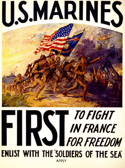Amerikai tengerészgyalogosok – plakát a szabadságért Franciaországban harcoló katonákról (1914-1918) alkotó: American School