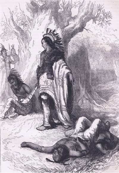 Uncas és Miantonomoh (1643), illusztráció Cassell története az Egyesült Államok pubjából. készítette: Petter & Galpin 1890 körül (litho) alkotó: American School