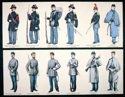 Uniós és konföderációs hadsereg egyenruhája (színes litó) alkotó: American School